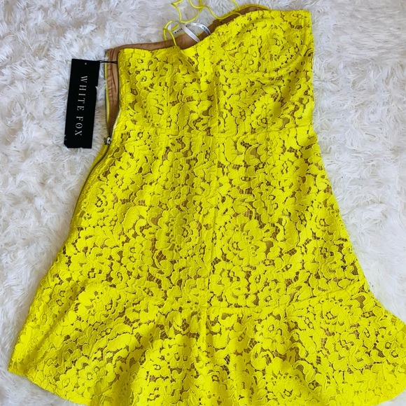 White Fox Venice Lace Mini Dress Citrus Yellow - Picture 6 of 8